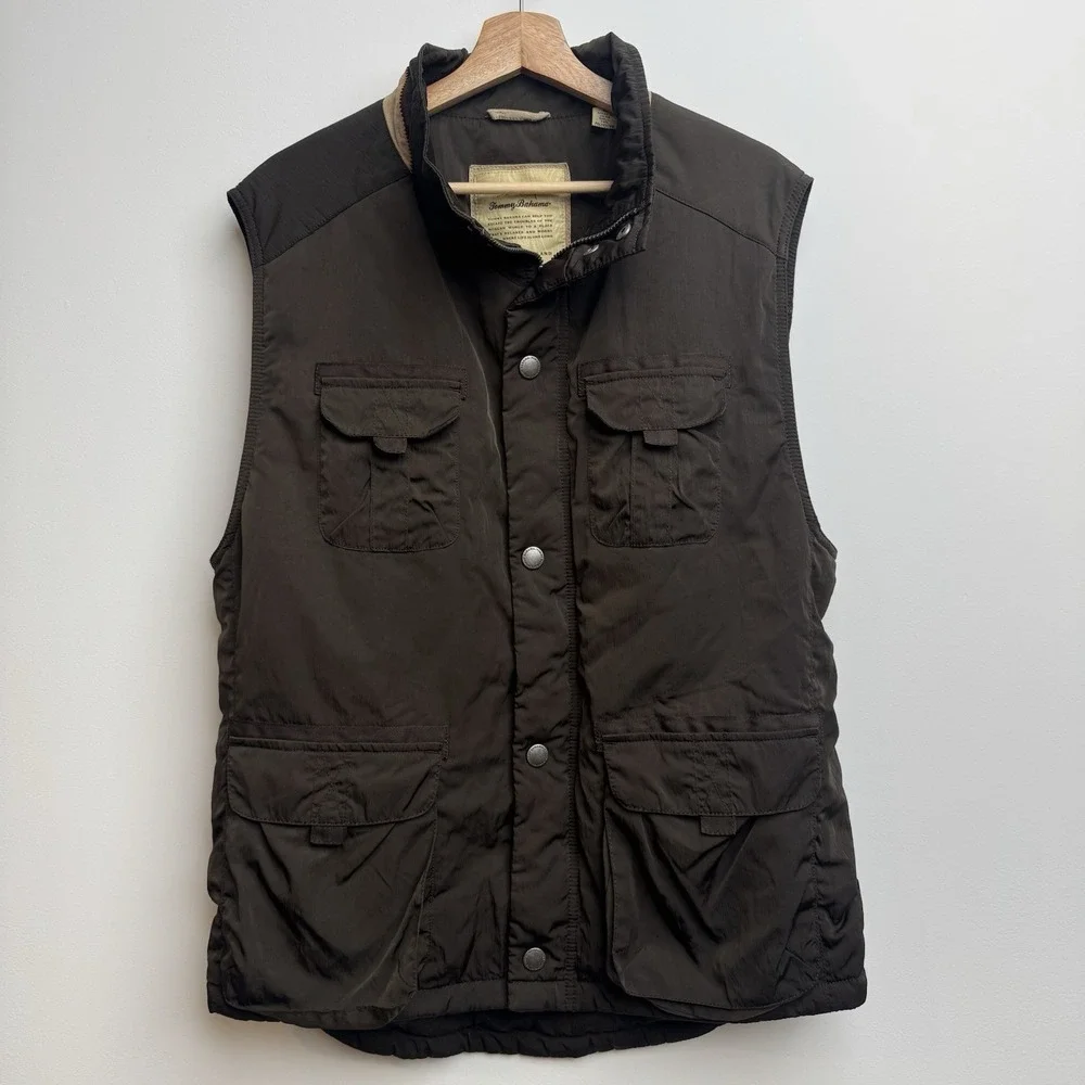 Tommy‎ Bahama Men's Fishing Vest Medium Hunter Puff Lined Buttoned Zipped